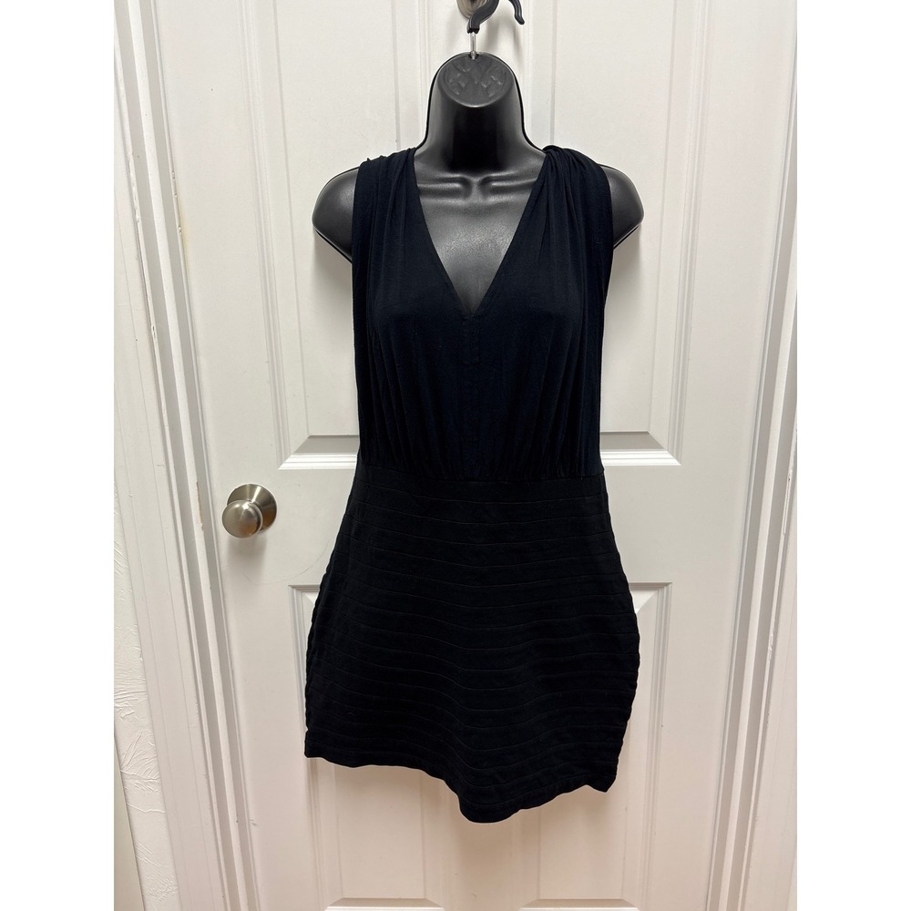Express Black V-Neck Ruched Bandage Mini Dress Sleeveless Size L LBD